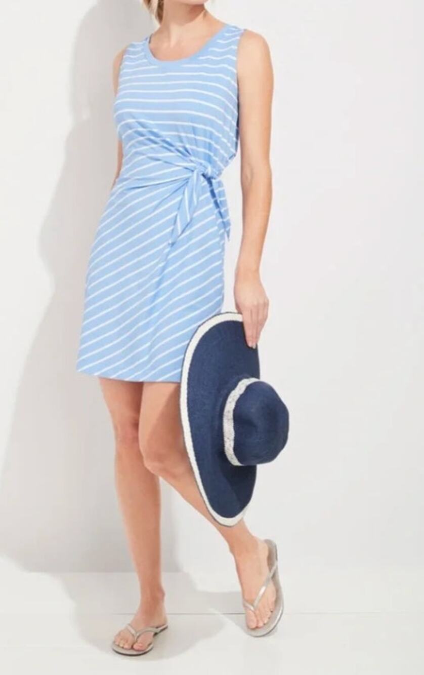 Vineyard Vines Sleeveless Sankaty Side Tie Striped Mini Dress Blue Medium